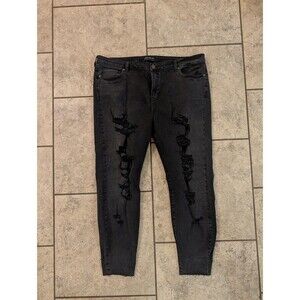 Forever 21 Plus Jeans Womens 18 Black Skinny Ripped Distressed Raw Hem